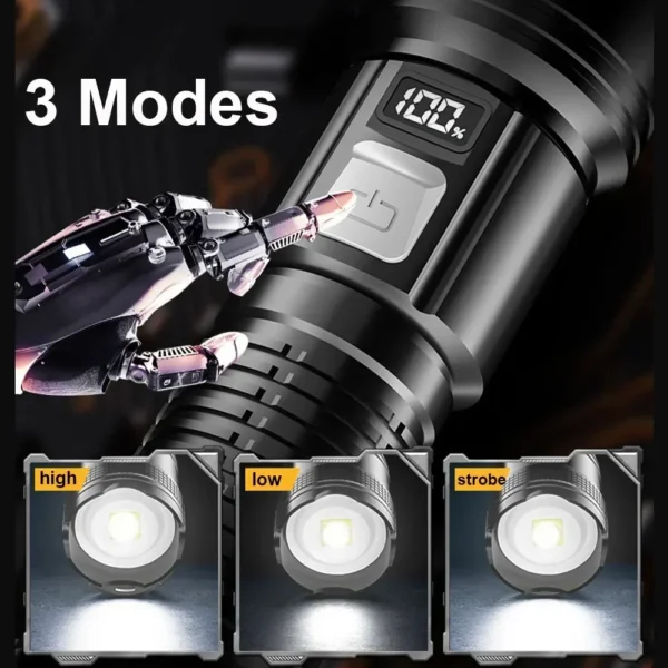 High Strong Power Led Flashlights Tactical Flash Light Torch Ultra Bright Lamp USB Charging Camping Fishing Defensa Zoom Lantern - Image 2