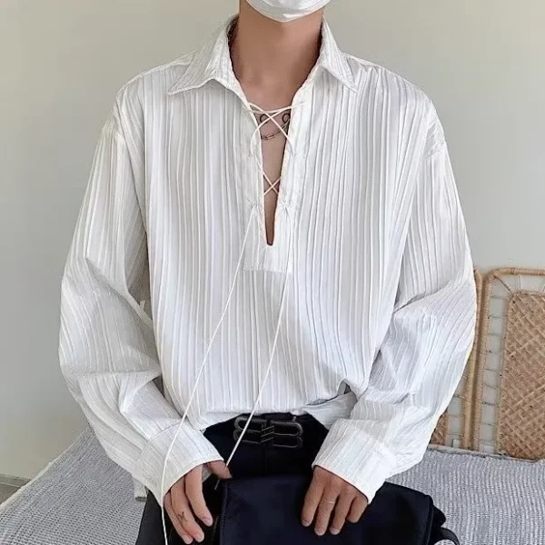 New Men's Casual Blouse Shirt Tops Long Sleeve Tee Shirt Spring Autumn Slanted Placket Vintage Shirts Renaissance Shirt - Image 4