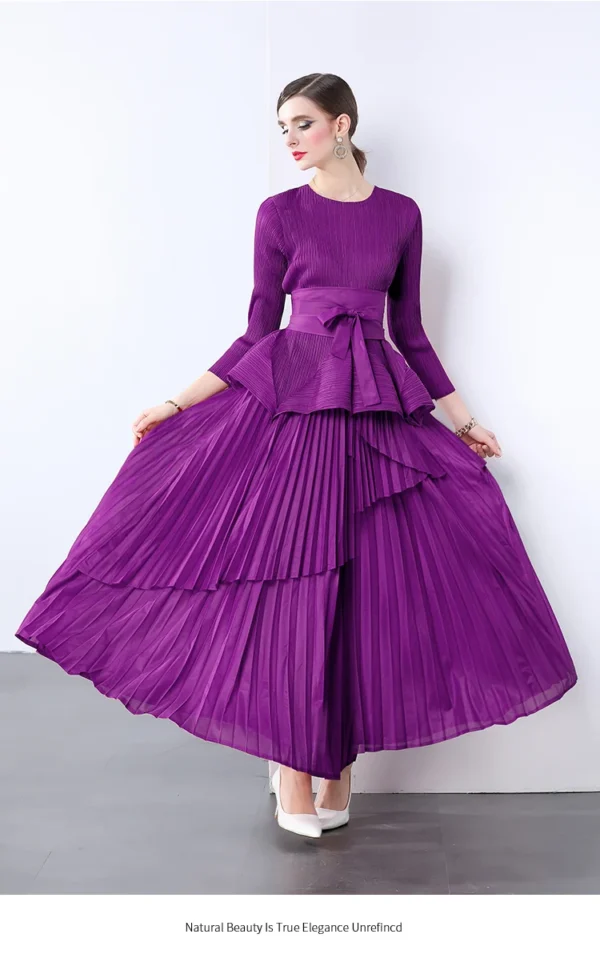 Miyake Irregular Lantern Skirt Top+long Lace Up Pleated Skirt Womens Two Peice Sets French Retro Pleated Autumn Skirts 2024 - Image 25