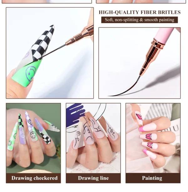 LIMEGIRL 5Pcs Professional Nail Art Liner Brush Line Stripes DIY Drawing Pen Handle Nails UV Gel Brushes Painting Manicure Tools - Image 13