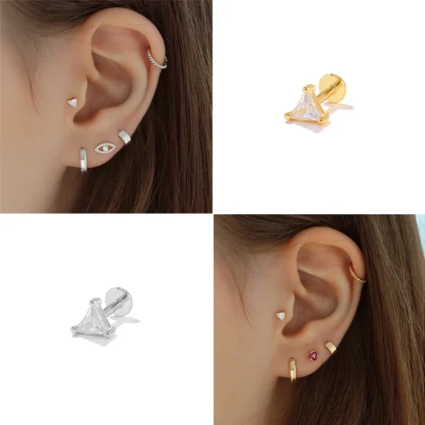 Aide 925 Sterling Silver 1PC Flat End Piercing Jewelry For Women Zircon Evil Eye Lightning Sphere Stud Earrings Labret Lip Ring - Image 60