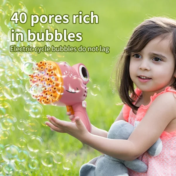 40 Holes Dinosaur Bubble Gun Handheld Fully Automatic Bubble Machine Without Battery And Bubble Water For Kids Gift - Image 3