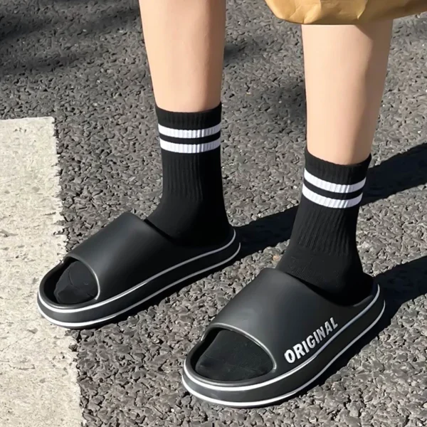 Feslishoet Women Letter Slippers Beach Slides Solid Color Mens Thick Sole Indoor Bathroom Anti Slip Shoes Summer Couple Sandals - Image 5