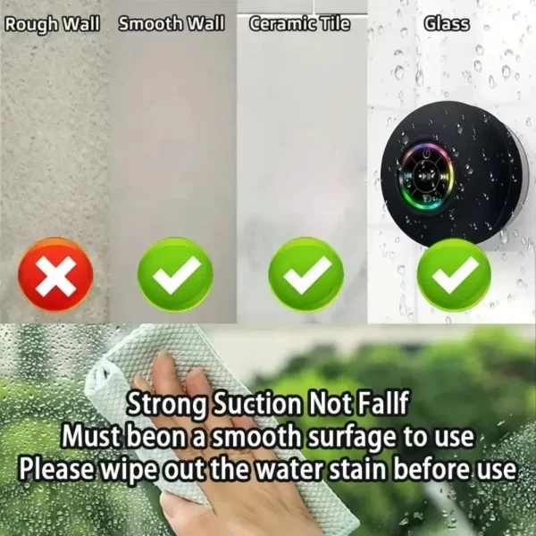Mini Portable Bluetooth Audio IPX4 Waterproof Led Lights Bathroom Outdoor Large Suction Cup Can Be Adsorbed Wall Speaker - Image 4