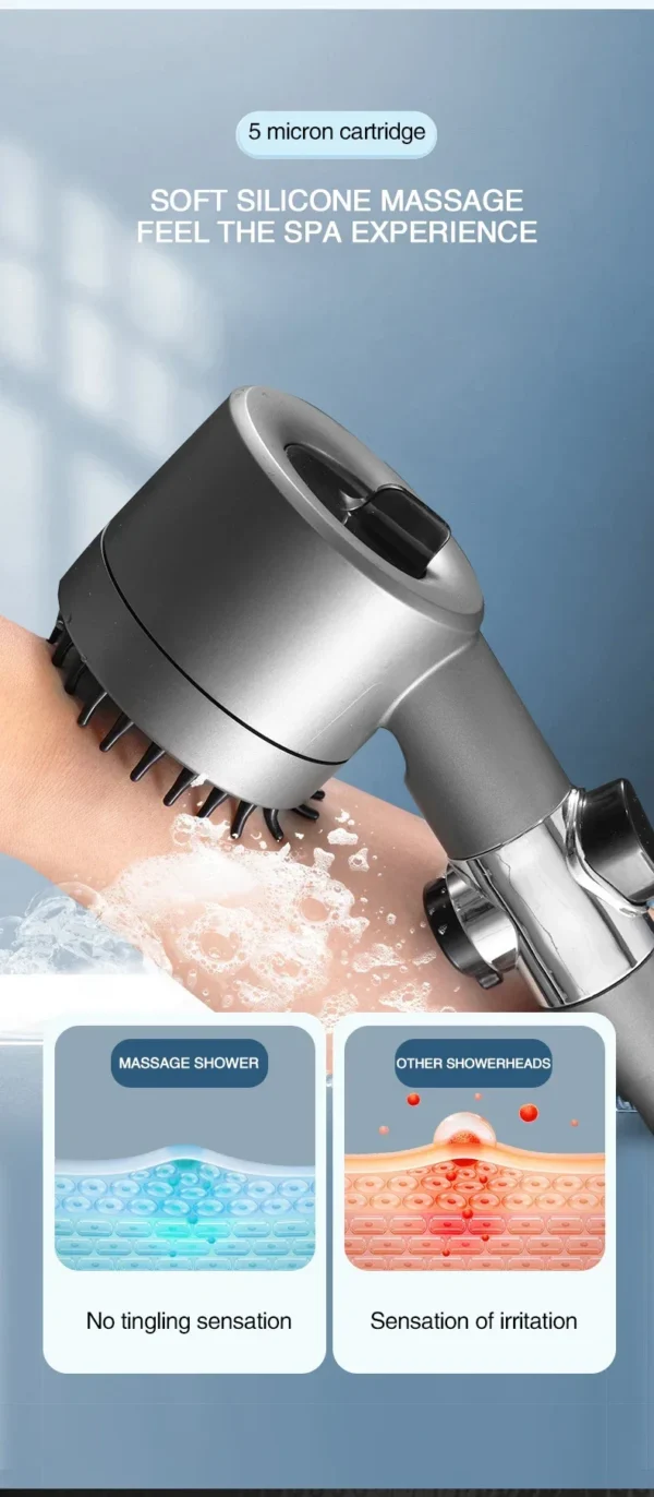 High Pressurized Filter Shower Head 3-mode Adjustable Spray with Massage Brush Rain Faucet Bathroom Accessories - Image 16