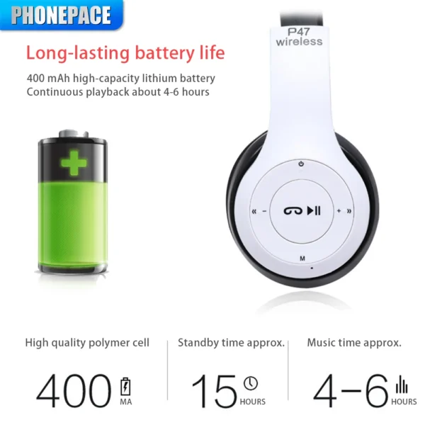 Stereo P47 Headset 5.0 Bluetooth Headset Folding Series Wireless Sports Game Headset for iPhone XiaoMi - Image 10