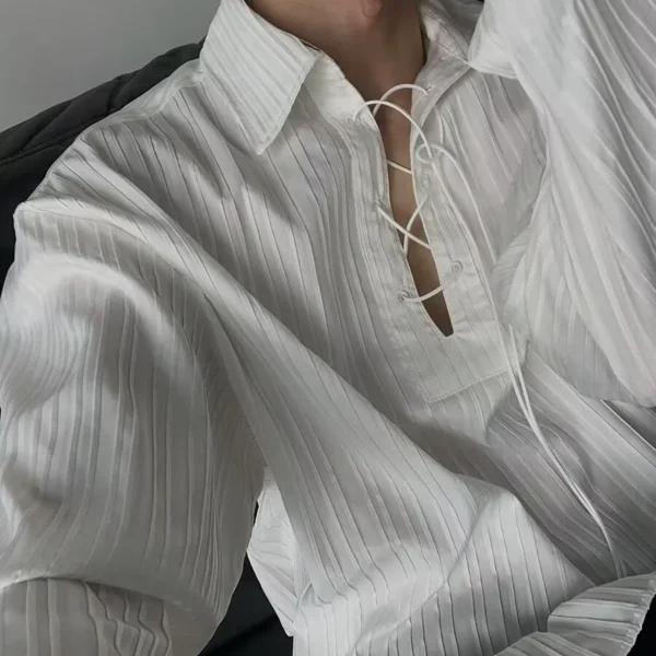 New Men's Casual Blouse Shirt Tops Long Sleeve Tee Shirt Spring Autumn Slanted Placket Vintage Shirts Renaissance Shirt - Image 3