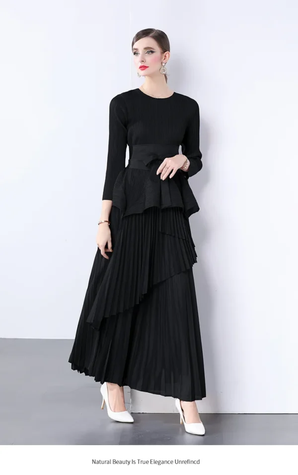 Miyake Irregular Lantern Skirt Top+long Lace Up Pleated Skirt Womens Two Peice Sets French Retro Pleated Autumn Skirts 2024 - Image 19