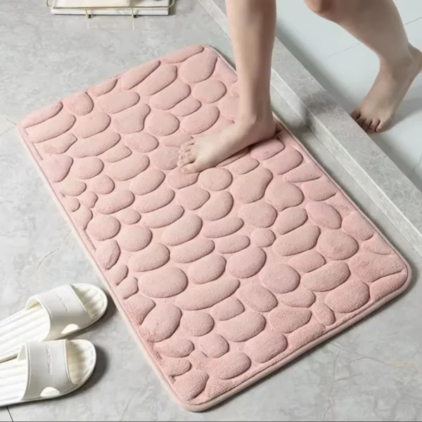1pc Memory Foam Embossed Velvet Carpet Bathroom Living Room Non-Slip Mat Cobblestone Floor Mat Home Furnishings - Image 3