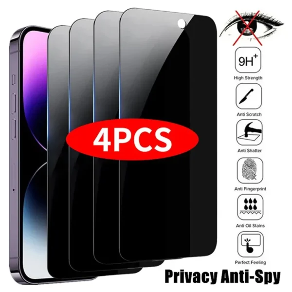 4PCS Privacy Screen Protector For iPhone 14 Pro Max 16 Pro Anti-Spy Glass For iPhone 13 15 12 11 Pro Max 13 Mini Tempered Glass - Image 7