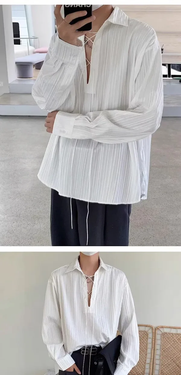 New Men's Casual Blouse Shirt Tops Long Sleeve Tee Shirt Spring Autumn Slanted Placket Vintage Shirts Renaissance Shirt - Image 11