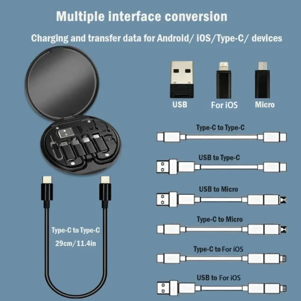 PD 60W Multifunctional USB Type C Data Cable Set Fast Charging For IPhone Xiaomi Charger Storage Box Adapter Card Pin Travel Box - Image 25