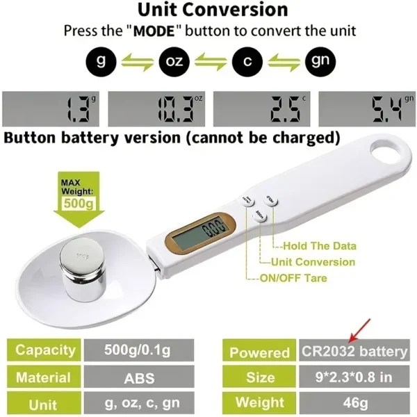 Mini Spoon Scale Digital Kitchen Scale Electronic LCD Food Scale 0.1-500g Cooking Flour Milk Coffee Powder Weight Measure Spoon - Image 4