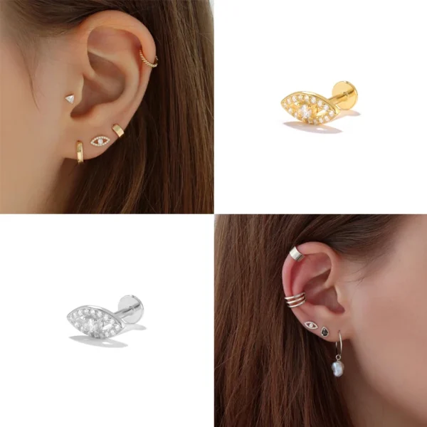 Aide 925 Sterling Silver 1PC Flat End Piercing Jewelry For Women Zircon Evil Eye Lightning Sphere Stud Earrings Labret Lip Ring - Image 62