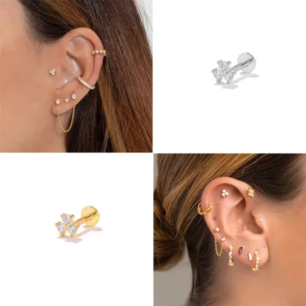 Aide 925 Sterling Silver 1PC Flat End Piercing Jewelry For Women Zircon Evil Eye Lightning Sphere Stud Earrings Labret Lip Ring - Image 63