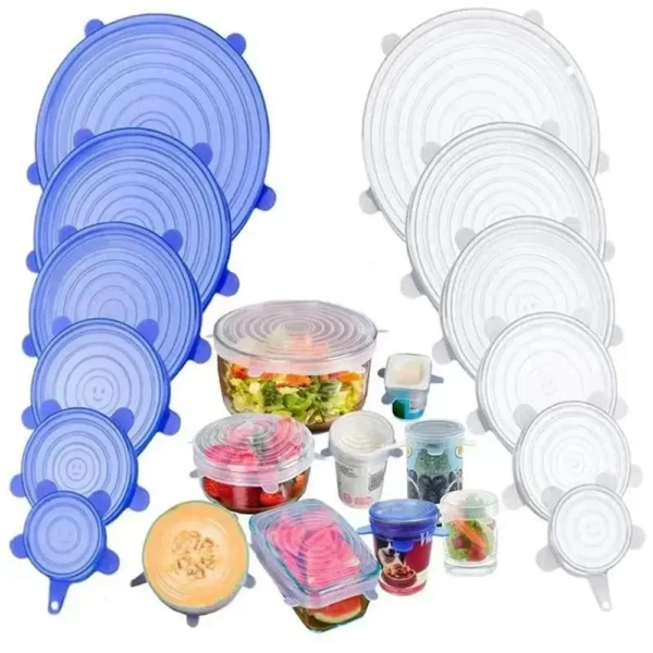 6Pcs Food Grade Silicone Preservation Cover Reusable Airtight Food Universal Dish Stretch Round Lids For Kitchen Accessories - Image 5