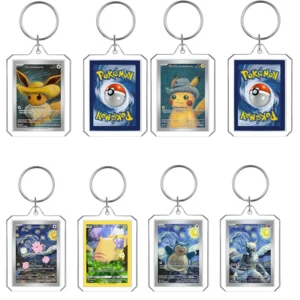 Anime Cartoon Card Acrylic Keychain Van Gogh Museum Pikachu Charizard Squirtle Collection Creative Pendant Charm Accessories Toy