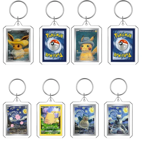 Anime Cartoon Card Acrylic Keychain Van Gogh Museum Pikachu Charizard Squirtle Collection Creative Pendant Charm Accessories Toy