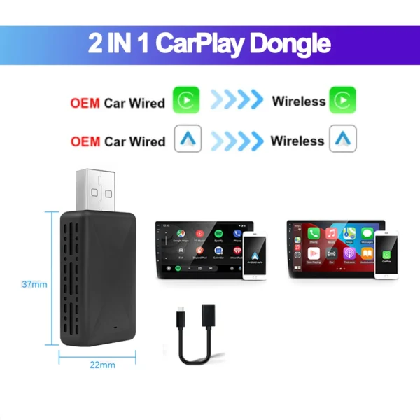 2in1 Wired to Wireless CarPlay Android Auto Adapter for OEM Car Stereo With USB Plug and Play - Image 7