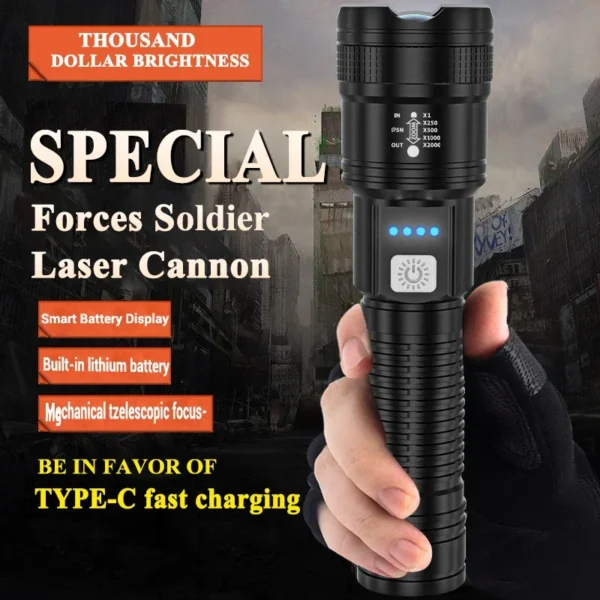 High Strong Power Led Flashlights 2000LM Tactical Torch with Display Light USB Charging Camping Fishing Emergency Zoom Lantern - Image 13