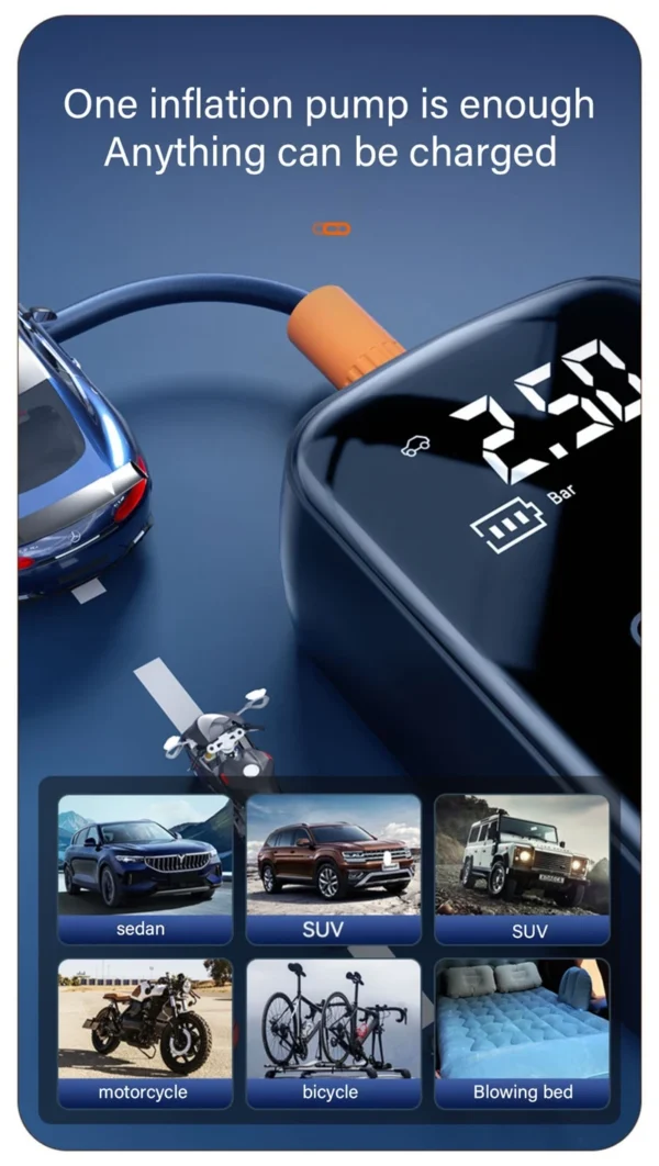 1pc Wireless Car Air Compressor Air Pump Electric Tire Inflator Pump for Motorcycle Bicycle Boat AUTO Tyre Balls Inflatable - Image 14