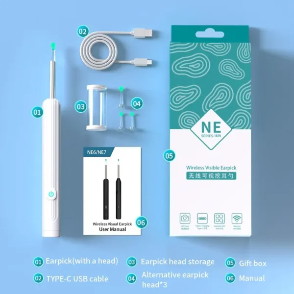 Smart Visual Ear Cleaner with Camera 1296P Ear Sticks USB C Charging Ear Wax Removal Tool WIFI Connection 6 LED Lights Earpick - Image 8