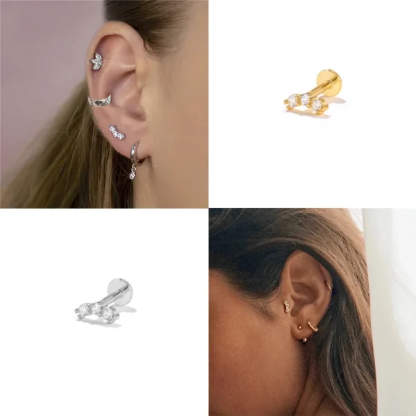 Aide 925 Sterling Silver 1PC Flat End Piercing Jewelry For Women Zircon Evil Eye Lightning Sphere Stud Earrings Labret Lip Ring - Image 65
