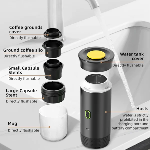 Wireless Electric Portable Espresso Coffee Machine for Car & Home Camping Coffee Maker 3-in-1 Capsule Powder Travel Coffee Maker - Image 21
