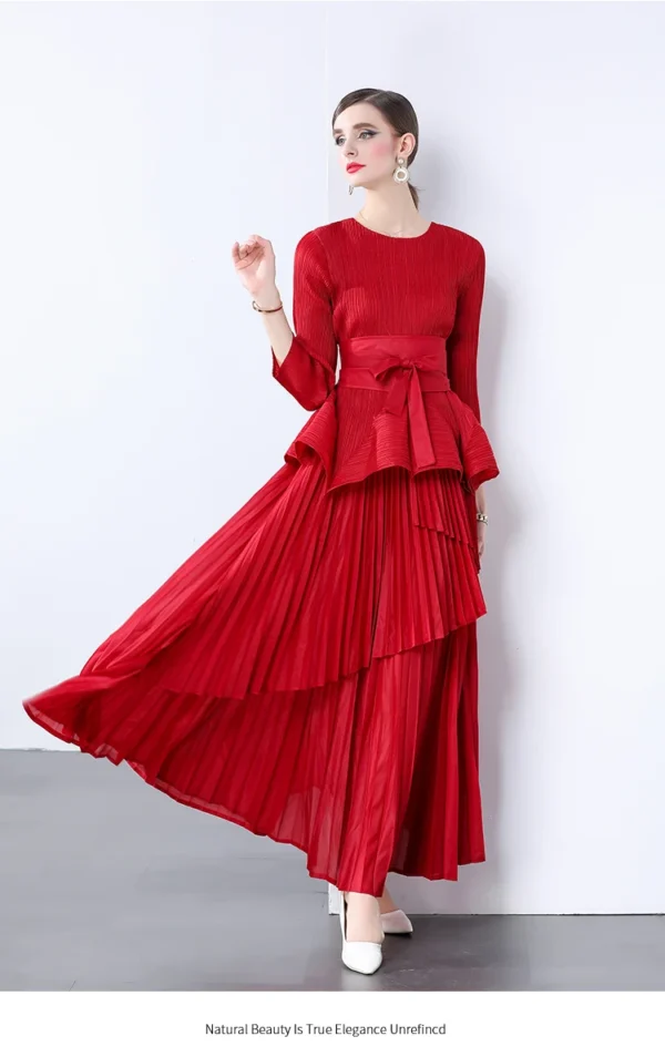 Miyake Irregular Lantern Skirt Top+long Lace Up Pleated Skirt Womens Two Peice Sets French Retro Pleated Autumn Skirts 2024 - Image 31