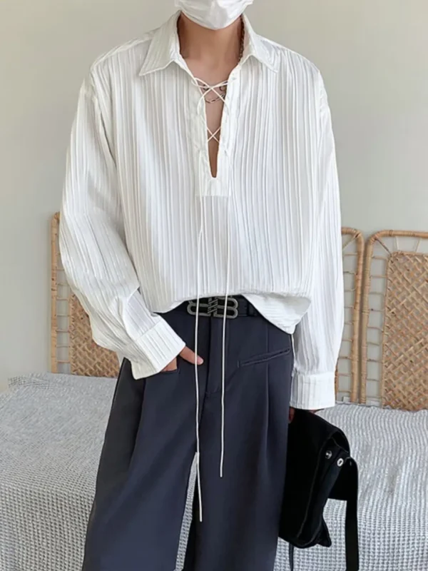New Men's Casual Blouse Shirt Tops Long Sleeve Tee Shirt Spring Autumn Slanted Placket Vintage Shirts Renaissance Shirt - Image 14