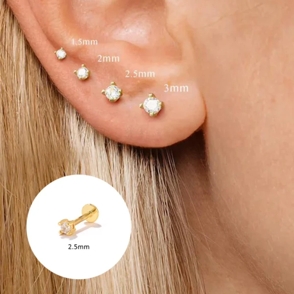 Aide 925 Sterling Silver 1PC Flat End Piercing Jewelry For Women Zircon Evil Eye Lightning Sphere Stud Earrings Labret Lip Ring - Image 4