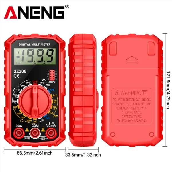 ANENG SZ308 Square Wave Digital Tester 1999 Counts HFE Triode Buzzer Multimeter AC/DC Voltage 10A Current Multimeters Meter Tool - Image 4