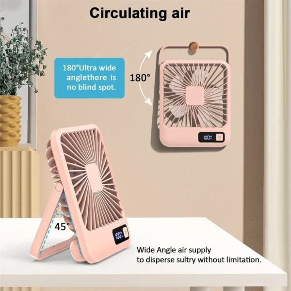 Desk Fan, Portable USB Rechargeable Fan, 180° Tilt Folding Personal Fan With Power Display, 5 Speeds Ultra Quiet Table Fan - Image 14