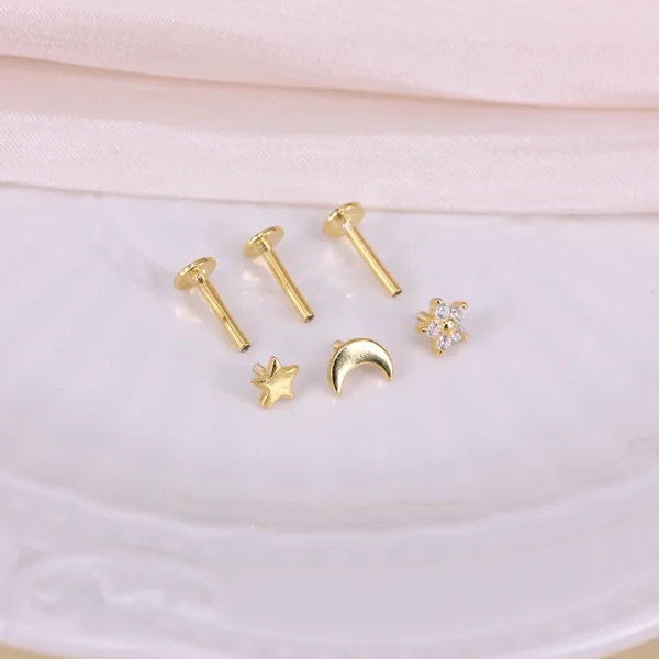 Aide 925 Sterling Silver 1PC Flat End Piercing Jewelry For Women Zircon Evil Eye Lightning Sphere Stud Earrings Labret Lip Ring - Image 39