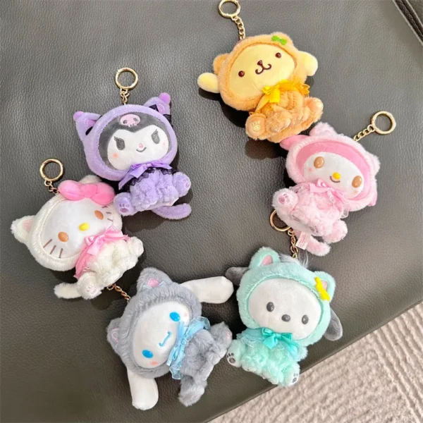Sanrio Hello Kitty Keychain My Melody Kuromi Plush Keyring Kawaii Cinnamoroll Children Toys Keychains Cute Pompom Purin Gifts - Image 3