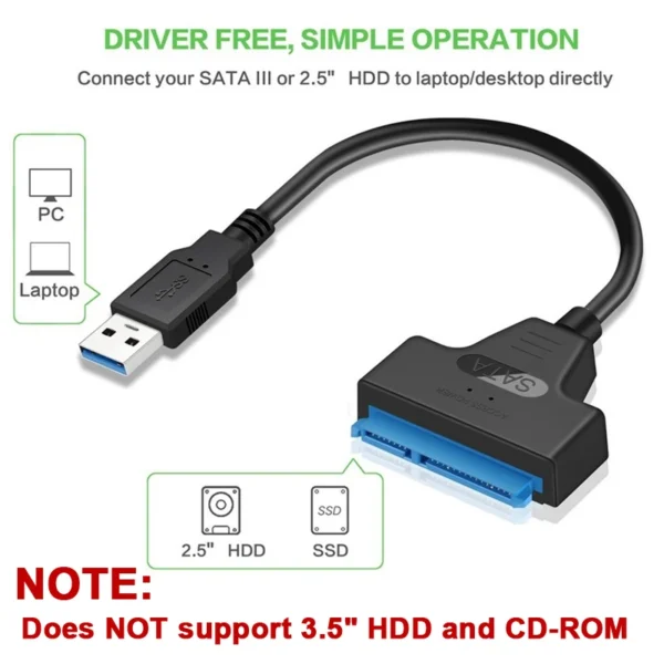 SATA to USB 3.0 / 2.0 Cable Up to 6 Gbps for 2.5 Inch External HDD SSD Hard Drive SATA 3 22 Pin Adapter USB 3.0 to Sata III Cord - Image 11