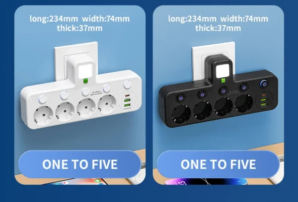 EU plug and socket 4 sockets, multi plug wall power plug and socket without extension cable or USB and Type-C port - Image 16