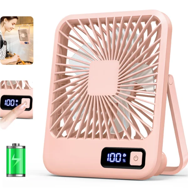 Desk Fan, Portable USB Rechargeable Fan, 180° Tilt Folding Personal Fan With Power Display, 5 Speeds Ultra Quiet Table Fan - Image 12