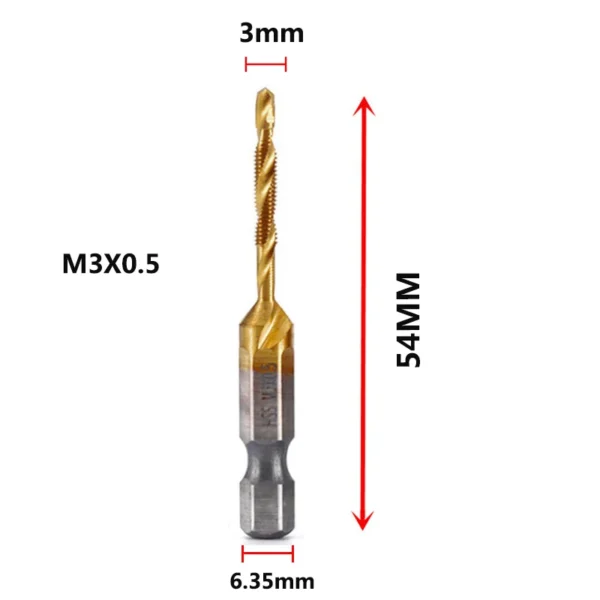 Hex Shank Titanium Plated HSS Screw Thread Metric Tap Drill Bits Screw Machine Compound Tap M3 M4 M5 M6 M8 M10 Hand Tools - Image 27