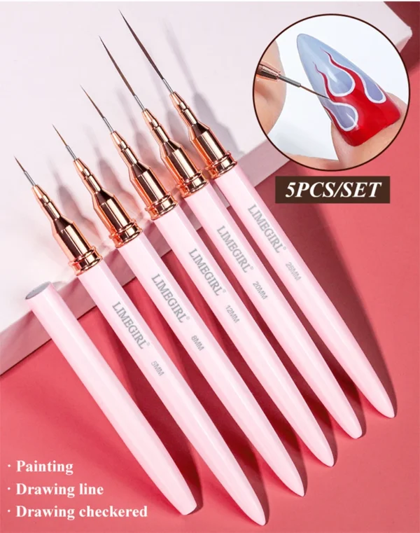 LIMEGIRL 5Pcs Professional Nail Art Liner Brush Line Stripes DIY Drawing Pen Handle Nails UV Gel Brushes Painting Manicure Tools - Image 9