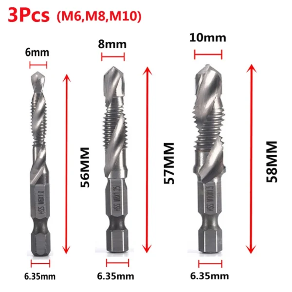 Hex Shank Titanium Plated HSS Screw Thread Metric Tap Drill Bits Screw Machine Compound Tap M3 M4 M5 M6 M8 M10 Hand Tools - Image 15