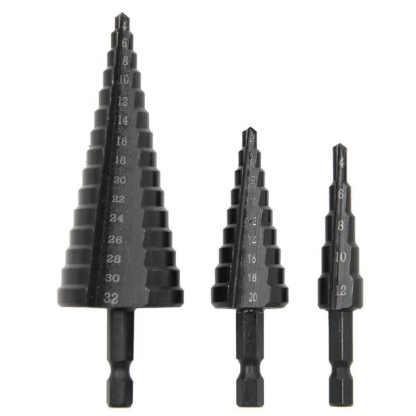 Hexagonal shank straight groove black step drill bit 3-12/4-12/4-20/4-32mm reaming step drill tower drill tool set - Image 9