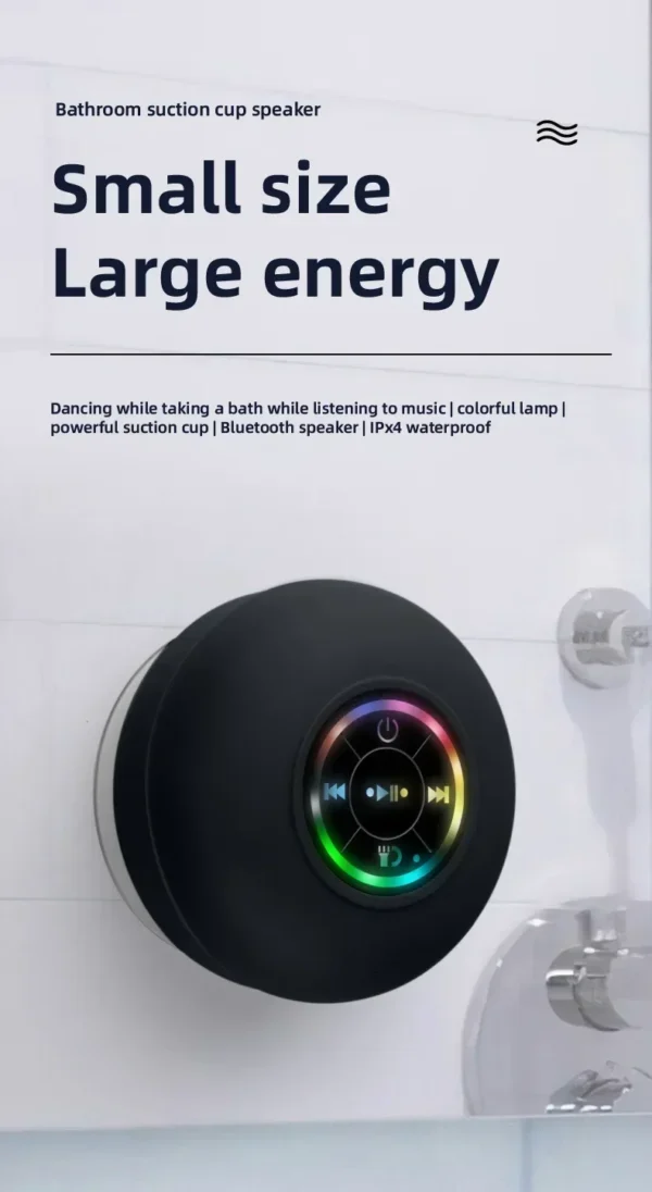 Mini Portable Bluetooth Audio IPX4 Waterproof Led Lights Bathroom Outdoor Large Suction Cup Can Be Adsorbed Wall Speaker - Image 10