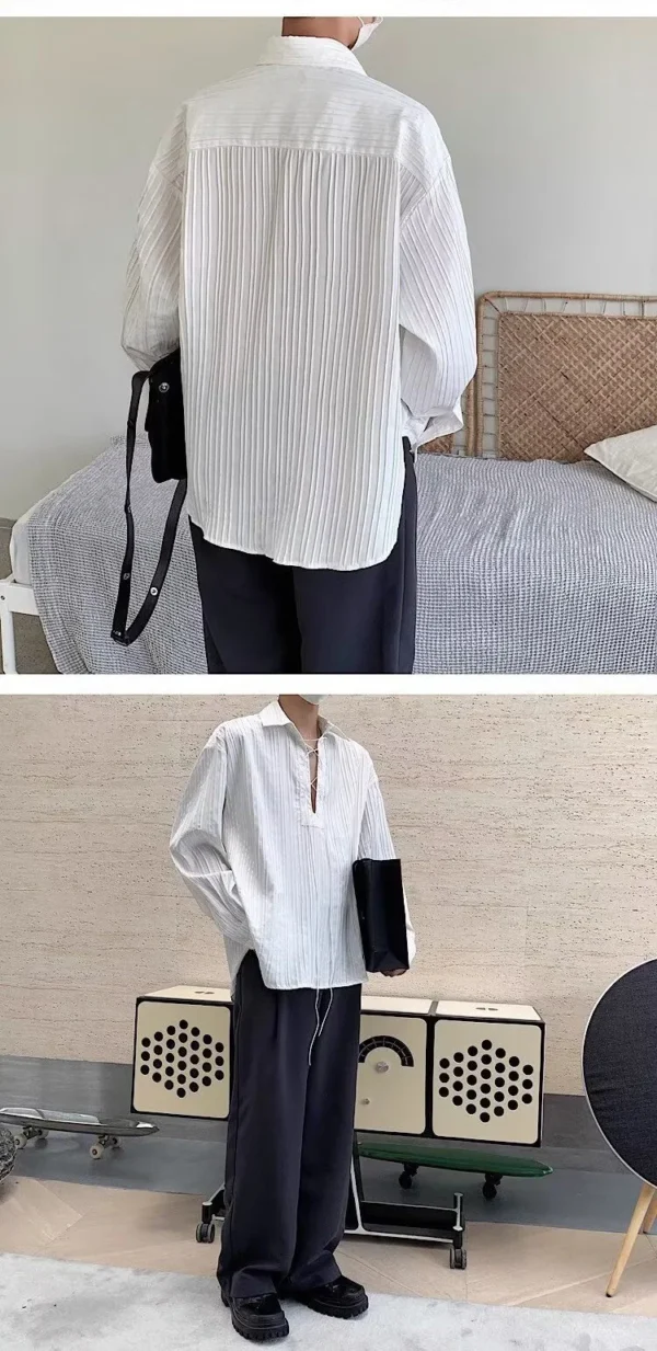 New Men's Casual Blouse Shirt Tops Long Sleeve Tee Shirt Spring Autumn Slanted Placket Vintage Shirts Renaissance Shirt - Image 13