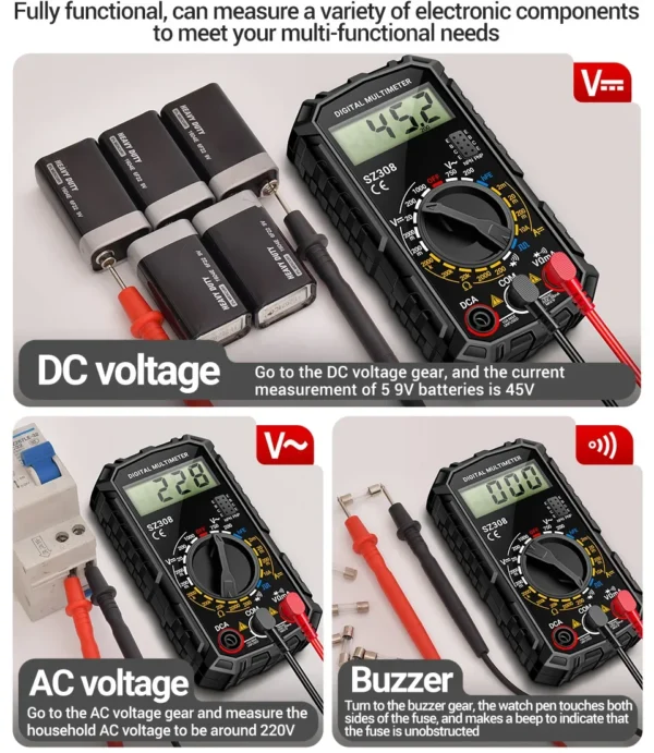 ANENG SZ308 Square Wave Digital Tester 1999 Counts HFE Triode Buzzer Multimeter AC/DC Voltage 10A Current Multimeters Meter Tool - Image 20