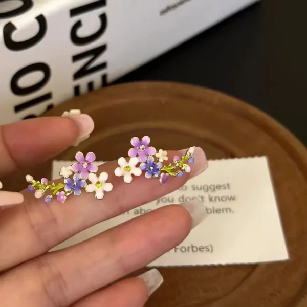 Colorful Flower Stud Earrings Exquisite Enamel Floral Earrings 2024 New Statement Jewelry Unique Design Small Earrings Wholesale - Image 2