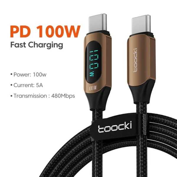 Toocki Type C to Type C Cable 100W PD Fast Charging Charger USB C to USB C Display Cable For Xiaomi POCO F3 Realme Macbook iPad - Image 10