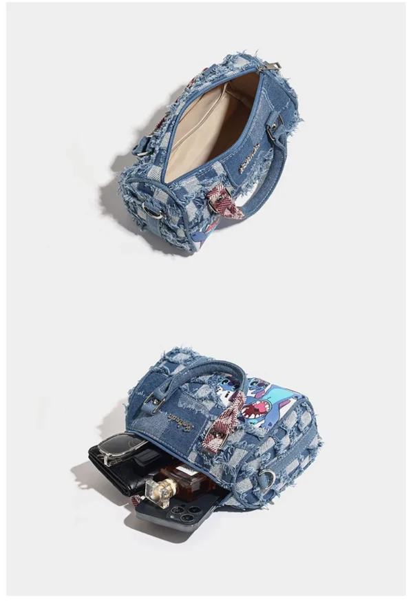 Stitch Cartoon Denim Shoulder Bags Contrast Color Fashion Handbags Women Tote Casual Satchel Backpacks Birthday Gifts For Girls - Image 15