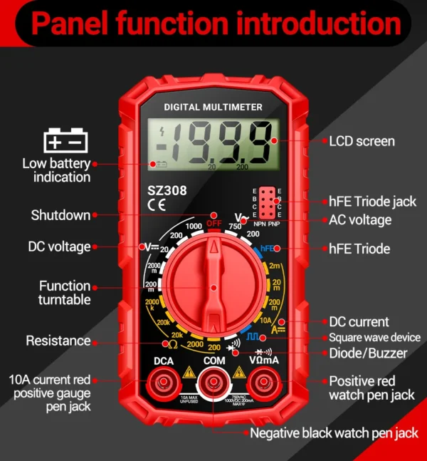 ANENG SZ308 Digital Multimeter   AC/DC Current Meter Voltage Resistance Meter Electrician LCD Backlight Ohm Square Wave Test - Image 26