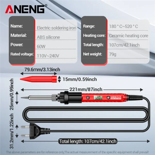 ANENG SL104/SL105 Electric Soldering Iron Professional Digital Display Adjustable Temperature Portable Kit Welding Solder Repair - Image 19